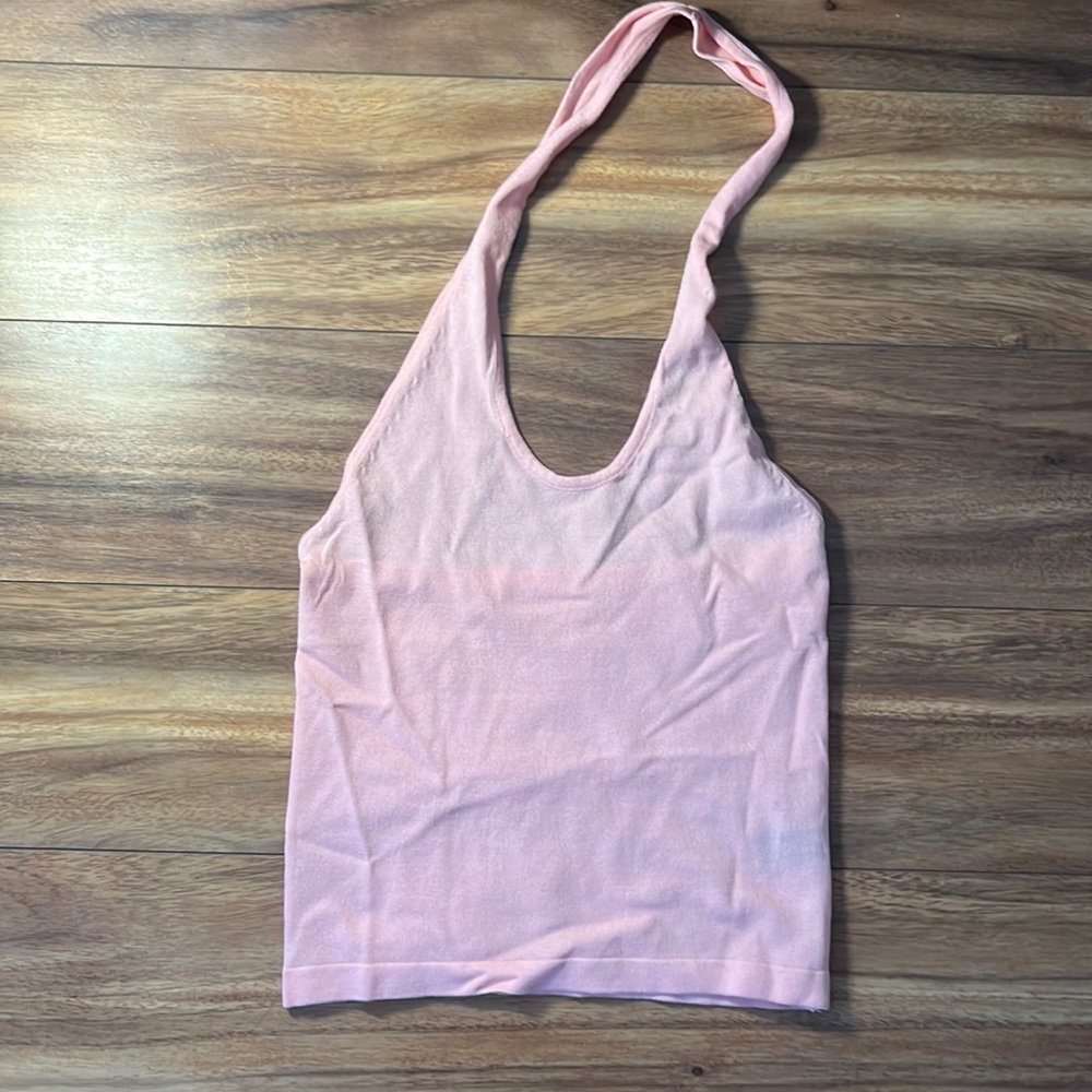 Coral, pink knit halter top